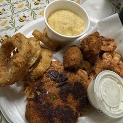 Country Boy's Seafood Restaurant - Combo of 2 (deviled crab and grilled shrimp) cheese grits and onion rings