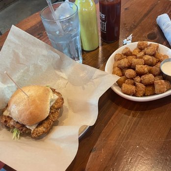 Brgr Kitchen Plus Bar - Funky Chicken with tater tots - Burgers Near Me - Kansas City, Missouri Brgr Kitchen Plus Bar - Funky Chicken with tater tots - Burgers Near Me - Kansas City, Missouri