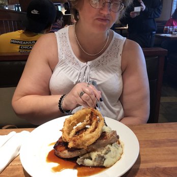 Cheddar's Scratch Kitchen - My lady loved her pork chop w mashed potato onion rings and she had free side of fries not pictured here. She loved it. - American Near Me - Waco, Texas