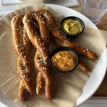 Upland Brewing Co. Bloomington Brewpub - Soft pretzel with 2 dipping sauces - Brewpubs Near Me - Bloomington, Indiana Upland Brewing Co. Bloomington Brewpub - Soft pretzel with 2 dipping sauces - Brewpubs Near Me - Bloomington, Indiana