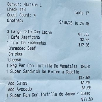 Senor Pan Cafe Express - a receipt for the restaurant - Cafes Near Me - Chicago, Illinois Senor Pan Cafe Express - a receipt for the restaurant - Cafes Near Me - Chicago, Illinois