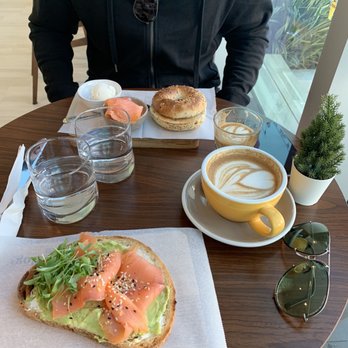 Ideology Coffee - Salmon toast, late with oat milk - Coffee & Tea Near Me - Glendale, California
