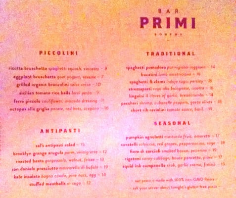 Menu photo 7 Bar Primi Bowery New York, NY Menu photo 7 Bar Primi Bowery New York, NY
