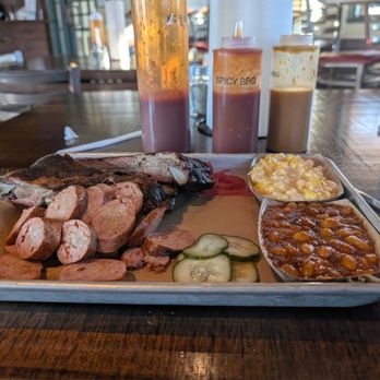 Sierra BBQ - 3 spare ribs, sausage, baked beans and cheesy corn. - Barbeque Near Me - Lenexa, Kansas