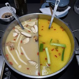 L: classic marrow broth R: golden cabbage marrow broth (sour & spicy) SO GOOD!!! it gets spicier over time. L: classic marrow broth R: golden cabbage marrow broth (sour & spicy) SO GOOD!!! it gets spicier over time.