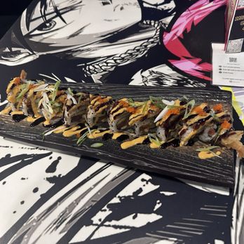 Soupa Saiyan 3 - Golden Kamehameha Roll: shrimp tempura, avocado, salmon and masago - Noodles Near Me - Orlando, Florida Soupa Saiyan 3 - Golden Kamehameha Roll: shrimp tempura, avocado, salmon and masago - Noodles Near Me - Orlando, Florida