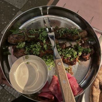 Laser Wolf - Steak Shishlik (bottom) & Brisket Kebab (top) - Middle Eastern Near Me - Brooklyn, New York