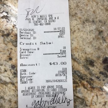 Kim's Nails - The receipt I signed! I checked the amount before I signed it! - Nail Salons Near Me - El Centro, California Kim's Nails - The receipt I signed! I checked the amount before I signed it! - Nail Salons Near Me - El Centro, California