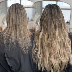 Leah Nakata Hair - Hair extensions adding length and brighter highlights as her body regulates stress and hormones causing hair thinning.