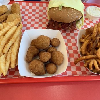 Flame It Burgers - Chicken nuggets, fried mushrooms, fried, curly fries, bacon cheese burger - Burgers Near Me - Fresno, California Flame It Burgers - Chicken nuggets, fried mushrooms, fried, curly fries, bacon cheese burger - Burgers Near Me - Fresno, California