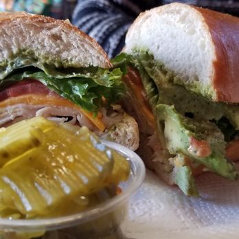 Lou's Cafe - Chicken pesto sandwich with pickles on the side - Coffee & Tea Near Me - San Francisco, California