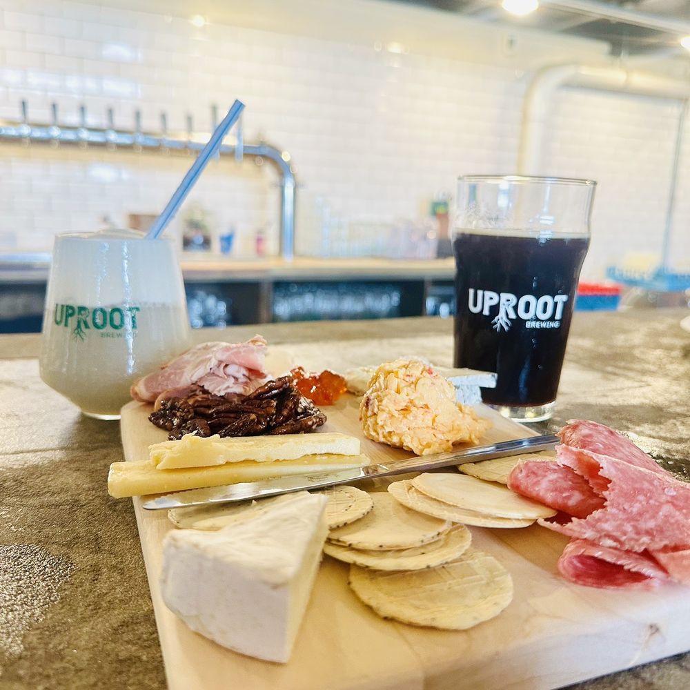 a board of food and a drink