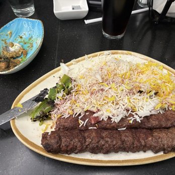 Pardis - Koobideh Kabob with saffron rice, and what's left of my Kashke Bademjan. - Persian/Iranian Near Me - Glendale, California