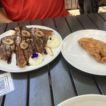 Benchmark - French toast and piece of fried chicken - New American Near Me - Santa Ana, California