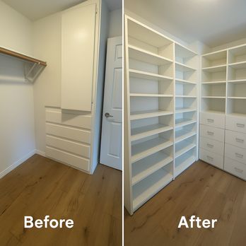 Custom Closets 805 - Custom Closets 805 transformed this bedroom closet with new shelving & double-hanging space. Custom closets * Closet remodel * Closet design - Cabinetry Near Me