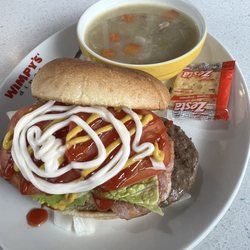 Wimpy's Diner - Junior burger combo with beef and barley soup. Delicious!