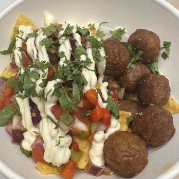 Ikea - Plant Ball Nachos - 8pcs Plant balls with nacho chips, pico de gallo, and jalapeño lime aioli - Furniture Stores Near Me - Scarborough, Ontario