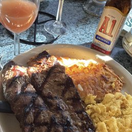 steak and eggs, mimosa flight steak and eggs, mimosa flight