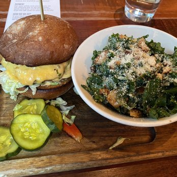 Tavern Hall - Their classic cheese with the kale salad side. Those pickles are so good - New American Near Me - Bellevue, Washington Tavern Hall - Their classic cheese with the kale salad side. Those pickles are so good - New American Near Me - Bellevue, Washington