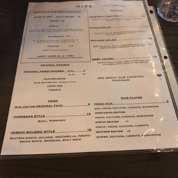 Hive - Soft opening menu - Korean Near Me - San Diego, California