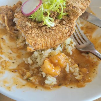 Pier 6 - "Crispy" snapper - fried kn cornmeal with etouffee & rice - Seafood Near Me - San Leon, Texas Pier 6 - "Crispy" snapper - fried kn cornmeal with etouffee & rice - Seafood Near Me - San Leon, Texas