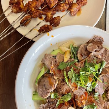 Chen's Noodle House - Lamb Skewer and hot oil seared noodle - Chinese Near Me - Austin, Texas