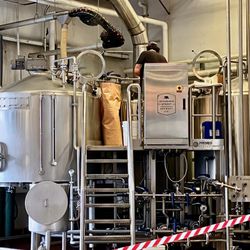 Alvarado Street Brewery & Tasting Room - Two mash tuns and a kettle...two turntables and a microphone, bottles and cans, just clap your hands, LOL.