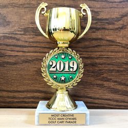 The most creative trophy that we won for the 2019 Triple Crown Country Club Man O' Wars golf cart parade for our Mexican themed golf cart!