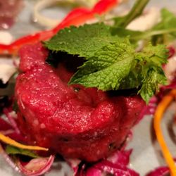 Thai & Turf - Beef tartare, also maybe red dye, but fresh and tender