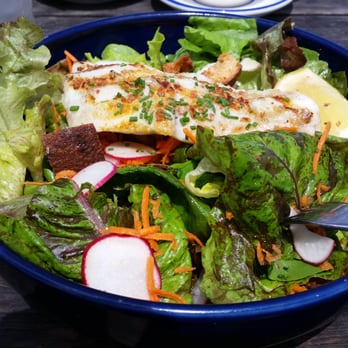 Fish - Grilled Halibut on Greens - Seafood Near Me - Sausalito, California Fish - Grilled Halibut on Greens - Seafood Near Me - Sausalito, California