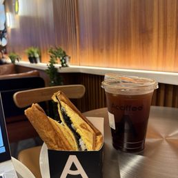 Black sesame mochi sandwich and americano Black sesame mochi sandwich and americano