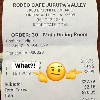 Rodeo Cafe - $3.99 for a cup of hot water?! REALLY?! - Breakfast & Brunch Near Me - Riverside, California