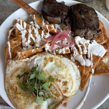 Cafe Topes - Chilaquiles with Cardiff crack.  Disappointingly mushy. - Coffee & Tea Near Me - Carlsbad, California