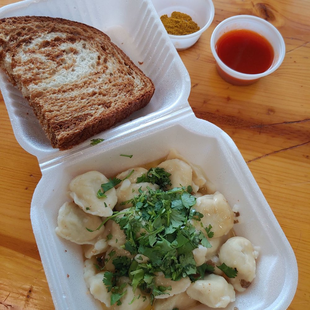 Pel'meni - Potato (but the beef look identical) with the curry and Sriracha on the side so my friend who doesn't like either could share :) - Russian Near Me - Juneau, Alaska Pel'meni - Potato (but the beef look identical) with the curry and Sriracha on the side so my friend who doesn't like either could share :) - Russian Near Me - Juneau, Alaska