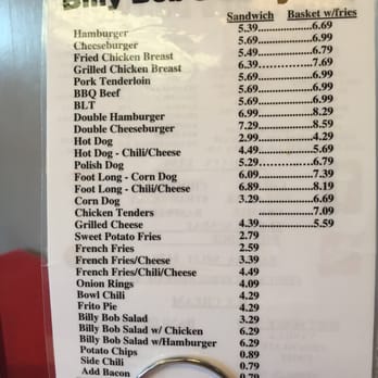 Billy Bob's Dairyland - The menu side one. - Burgers Near Me - Branson, Missouri