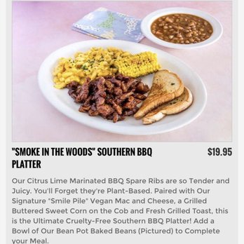 The Rabbit Hole - Description of Smoke in the Woods Southern BBQ Platter - make sure to read descriptions to know what comes with your meal - Vegan Near Me - Pompano Beach, Florida The Rabbit Hole - Description of Smoke in the Woods Southern BBQ Platter - make sure to read descriptions to know what comes with your meal - Vegan Near Me - Pompano Beach, Florida