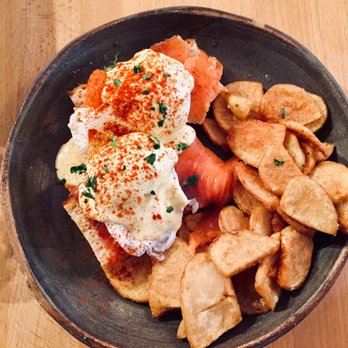 Chef's Playground Eatery - Steel Head Gravlax Benny with Hand Cut Hash-browns - Comfort Food Near Me - Richmond, British Columbia
