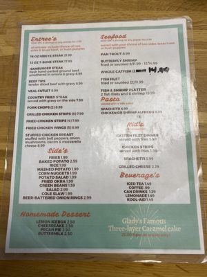Menu photo 1 Gladys' Lexington, MS Menu photo 1 Gladys' Lexington, MS