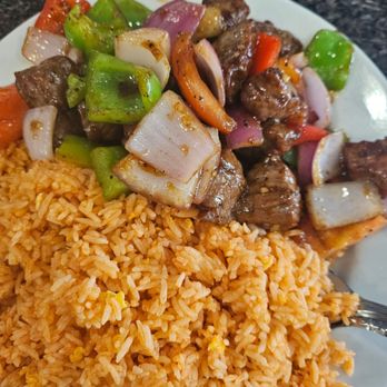 Lollibowl - Shaking Beef with red rice. Definitely a favorite! - Chinese Near Me - Sacramento, California