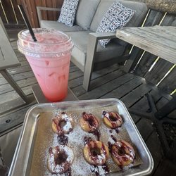 Bison’s Bounty - Huckleberry donuts and a grapefruit + peach italian soda