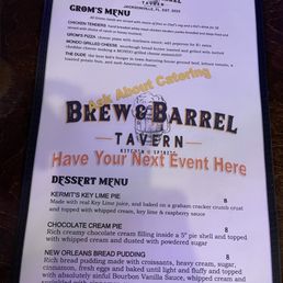 Backside of menu kids stuff