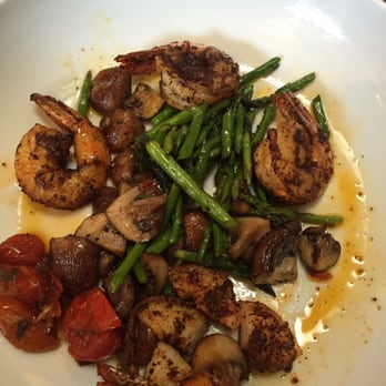 Vangeli's Bistro - Blackened shrimp with roasted veggies, asparagus & tomatoes. Amazing dairy free option they created for me! - New American Near Me - Seneca, South Carolina