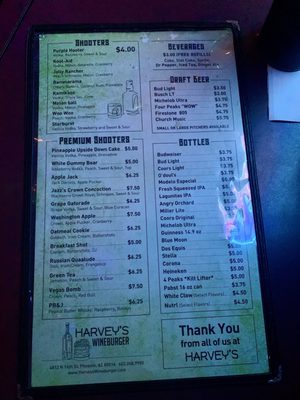 Menu photo 2 Harvey's Wineburger Phoenix, AZ