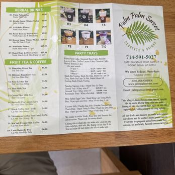Palm Palm Sweet - This is the menu for desserts and drinks - Desserts Near Me - Garden Grove, California