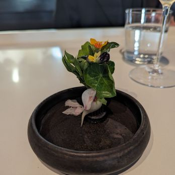 Nisei - Ikebana. Seasonal greens with shio koji and salted cherry (I thought this was a turnip) - Japanese Near Me - San Francisco, California Nisei - Ikebana. Seasonal greens with shio koji and salted cherry (I thought this was a turnip) - Japanese Near Me - San Francisco, California