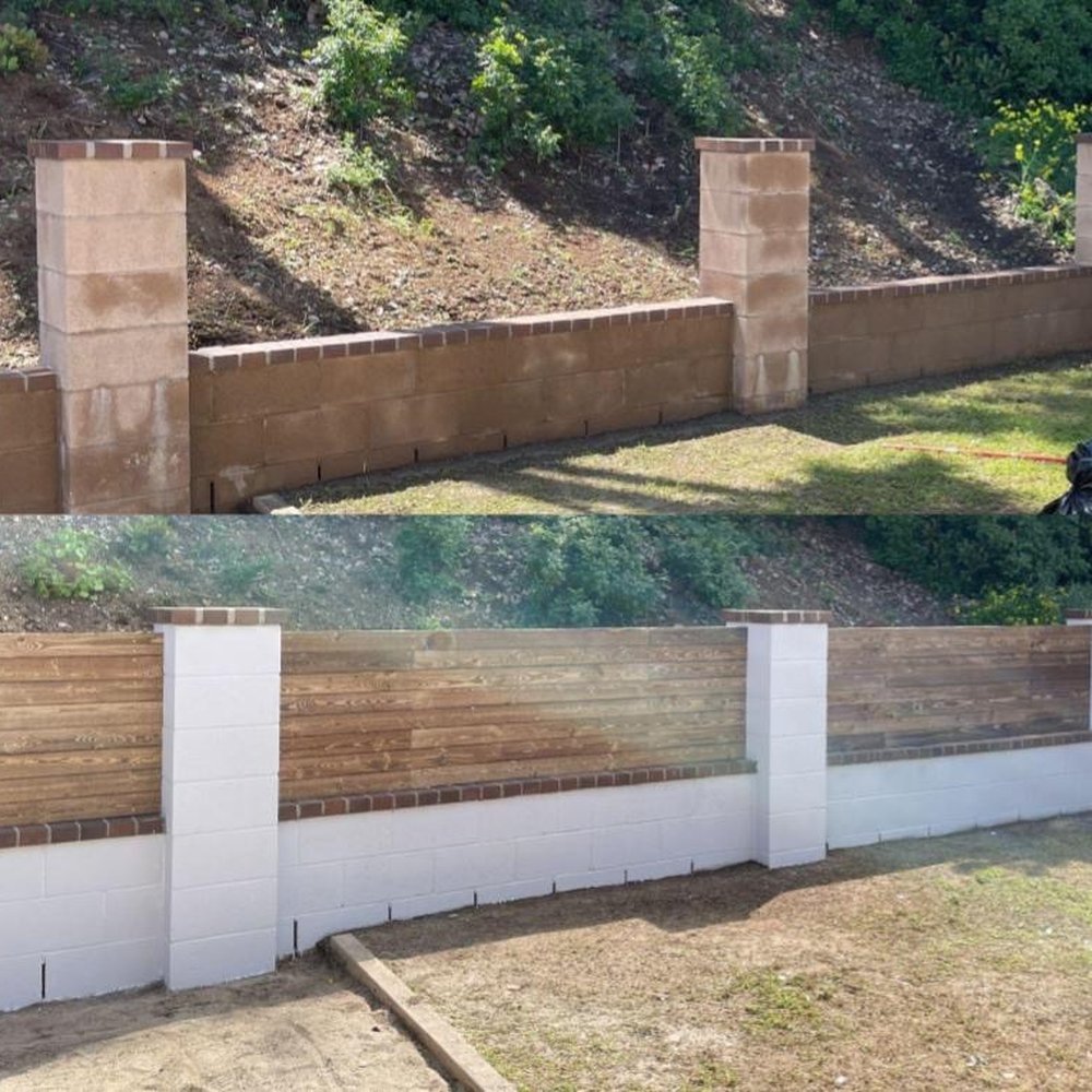 Wall and fence before (top) and after (bottom)
