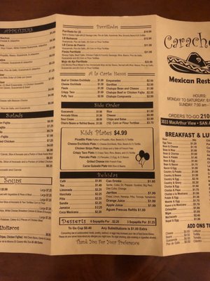 Menu photo 1 Caracheo's Mexican Restaurant San Antonio, TX Menu photo 1 Caracheo's Mexican Restaurant San Antonio, TX