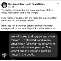Arkansas River Valley Arts Center - Message the president of the River Valley Arts Center sent.