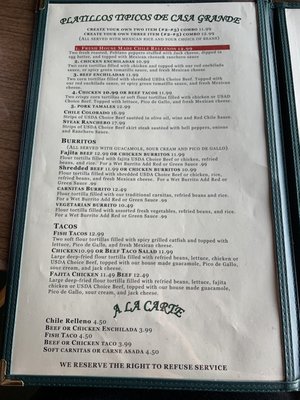 Menu photo 3 Casa Grande Mexican Bar Tracy, CA