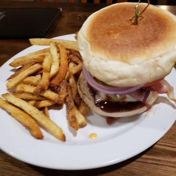 Poor Thom's Tavern - The Lucy burger with fries - Salad Near Me - Plainfield, New Hampshire